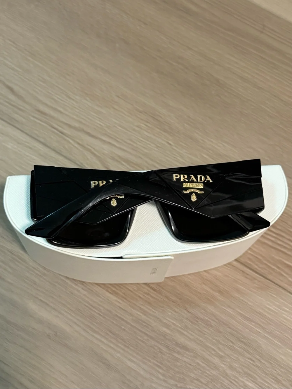 Prada Black and Gold Geometric Logo Sunglasses